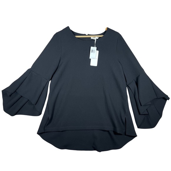 NWT Pleione Black Bell Sleeve Tunic Top Women's Size L Round Neck Elegant Dressy - Picture 1 of 11